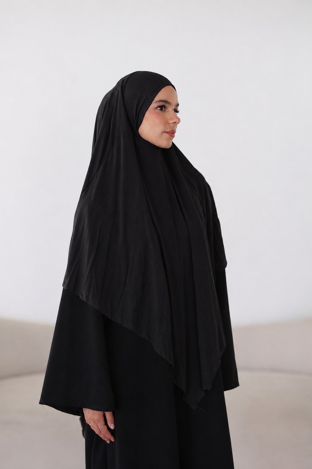 Premium Jersey Khimar in Schwarz