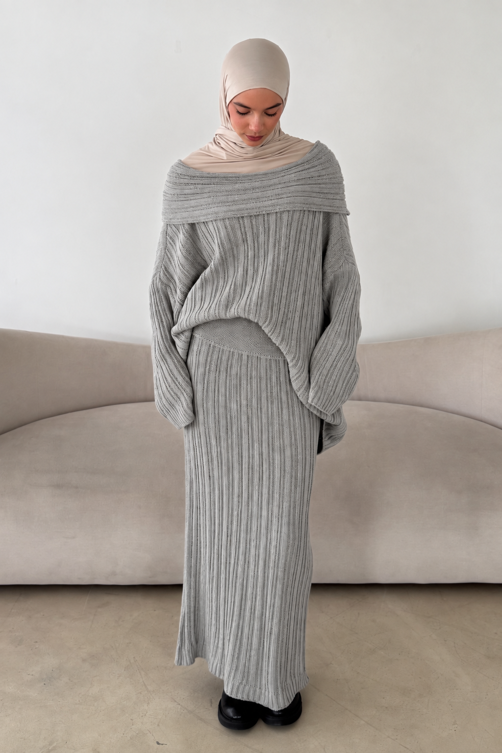 Off-Shoulder Strick-Zweiteiler